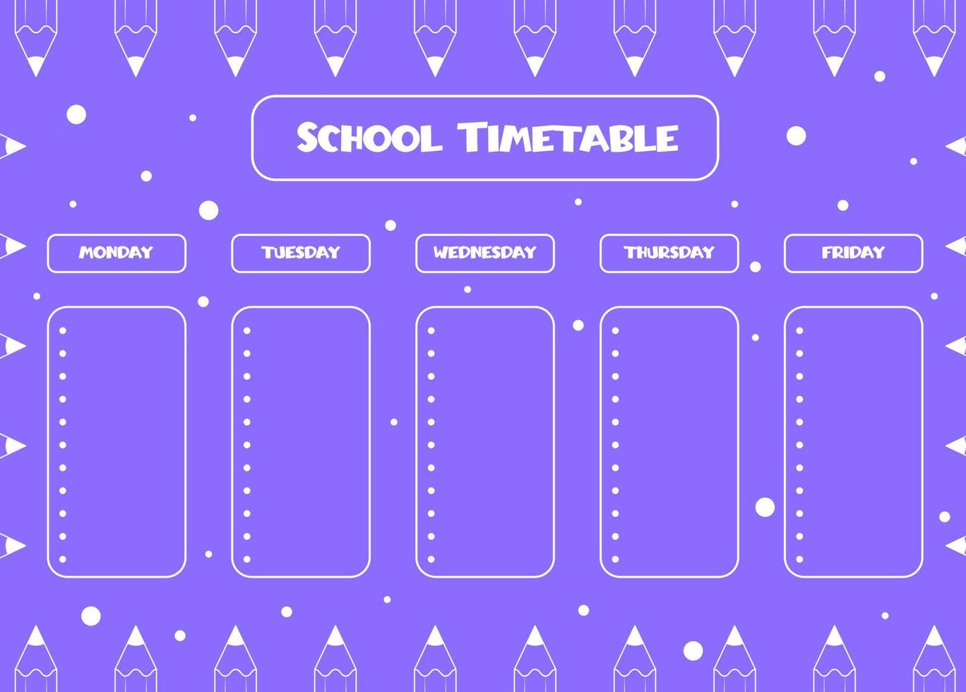 De vuelta a la escuela. horario escolar para los alumnos. lápices dibujados a mano con puntos. vector