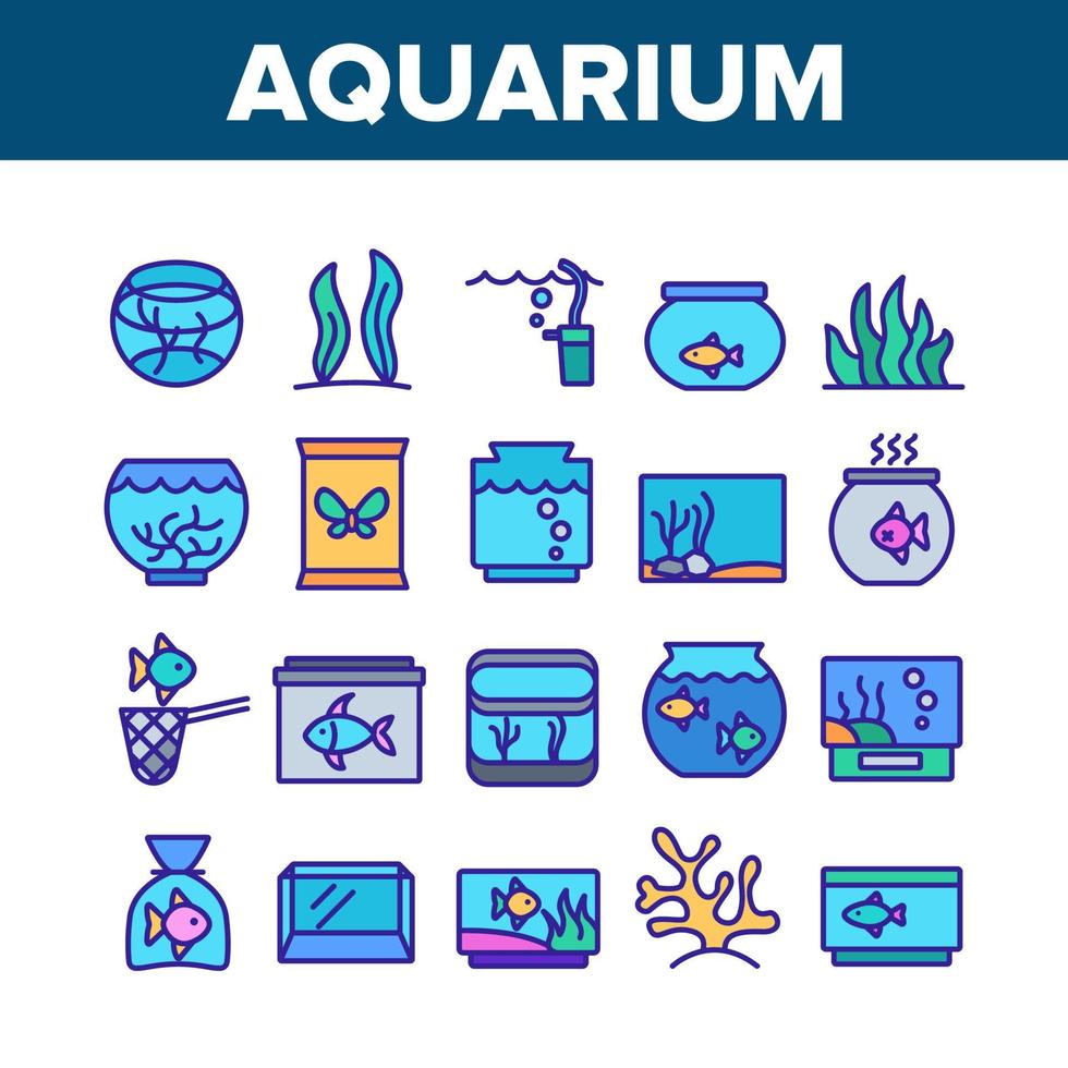 Aquarium Fish Decor Collection Icons Set Vector