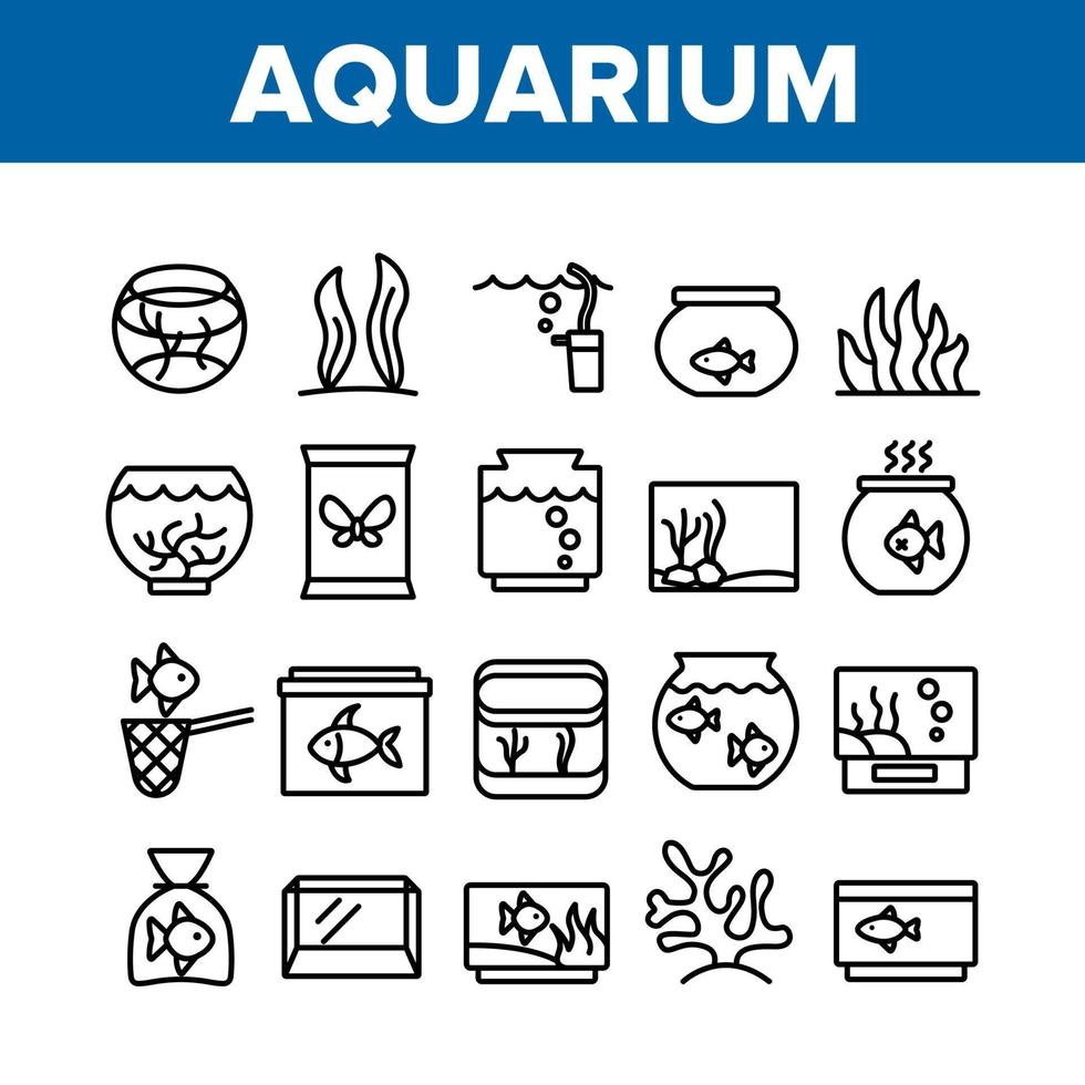 conjunto de iconos de colección de decoración de peces de acuario vector