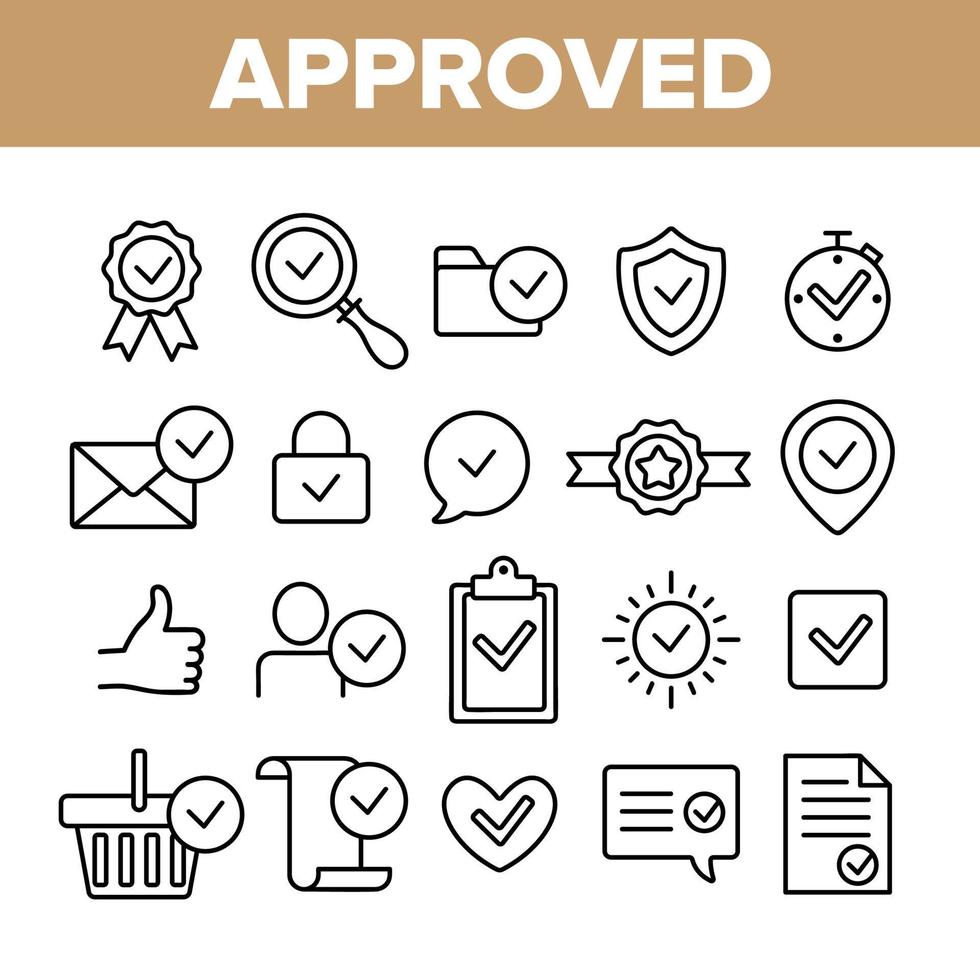 Approved And Certified Vector Linear Icons Set