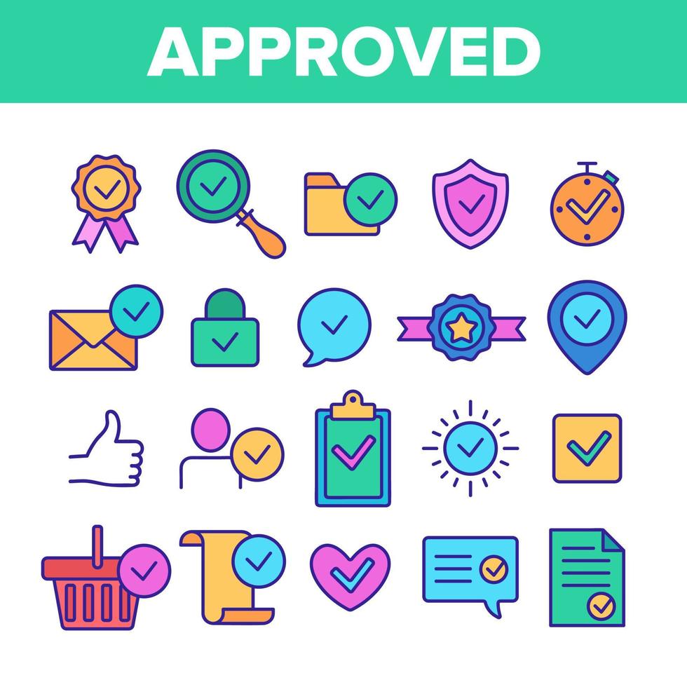 Color Approved And Certified Vector Linear Icons Set