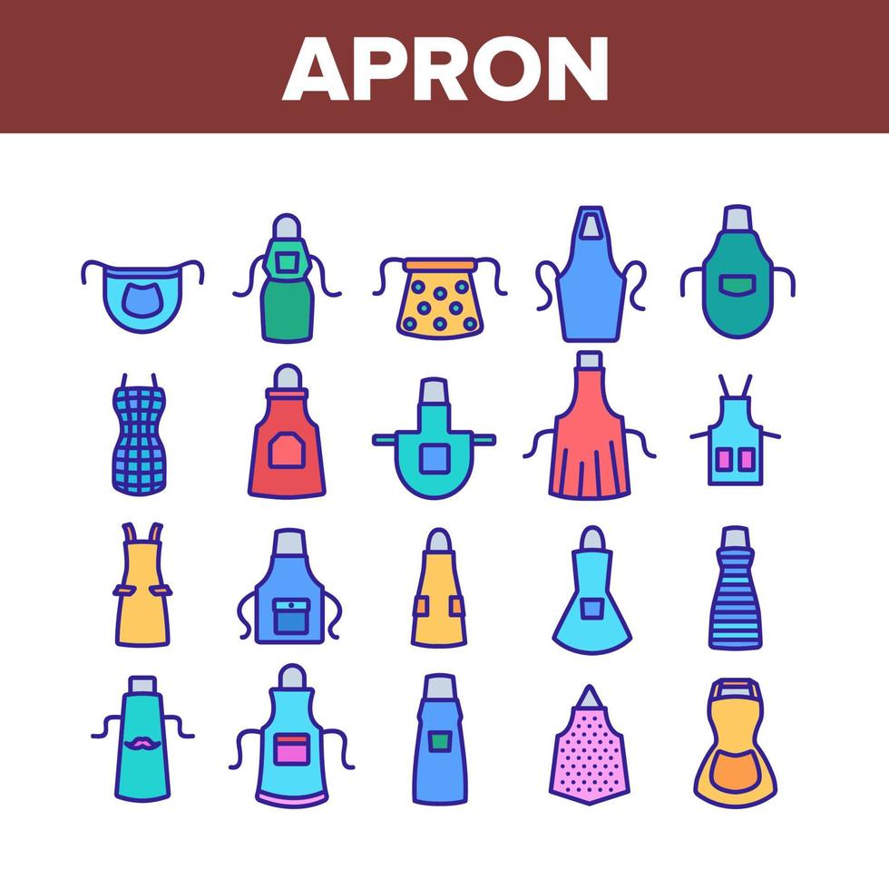 Apron Kitchen Cloth Collection Icons Set Vector