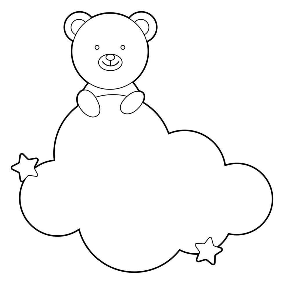 Coloring book for children. Draw a cute cartoon bear sleeping in the clouds based on the drawing. Vector isolated on a white background.