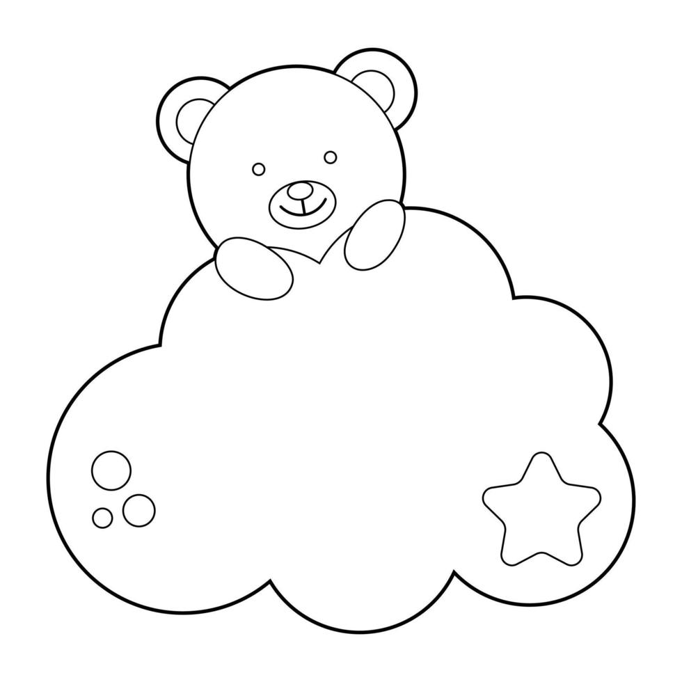 Coloring book for children. Draw a cute cartoon bear sleeping in the clouds based on the drawing. Vector isolated on a white background.