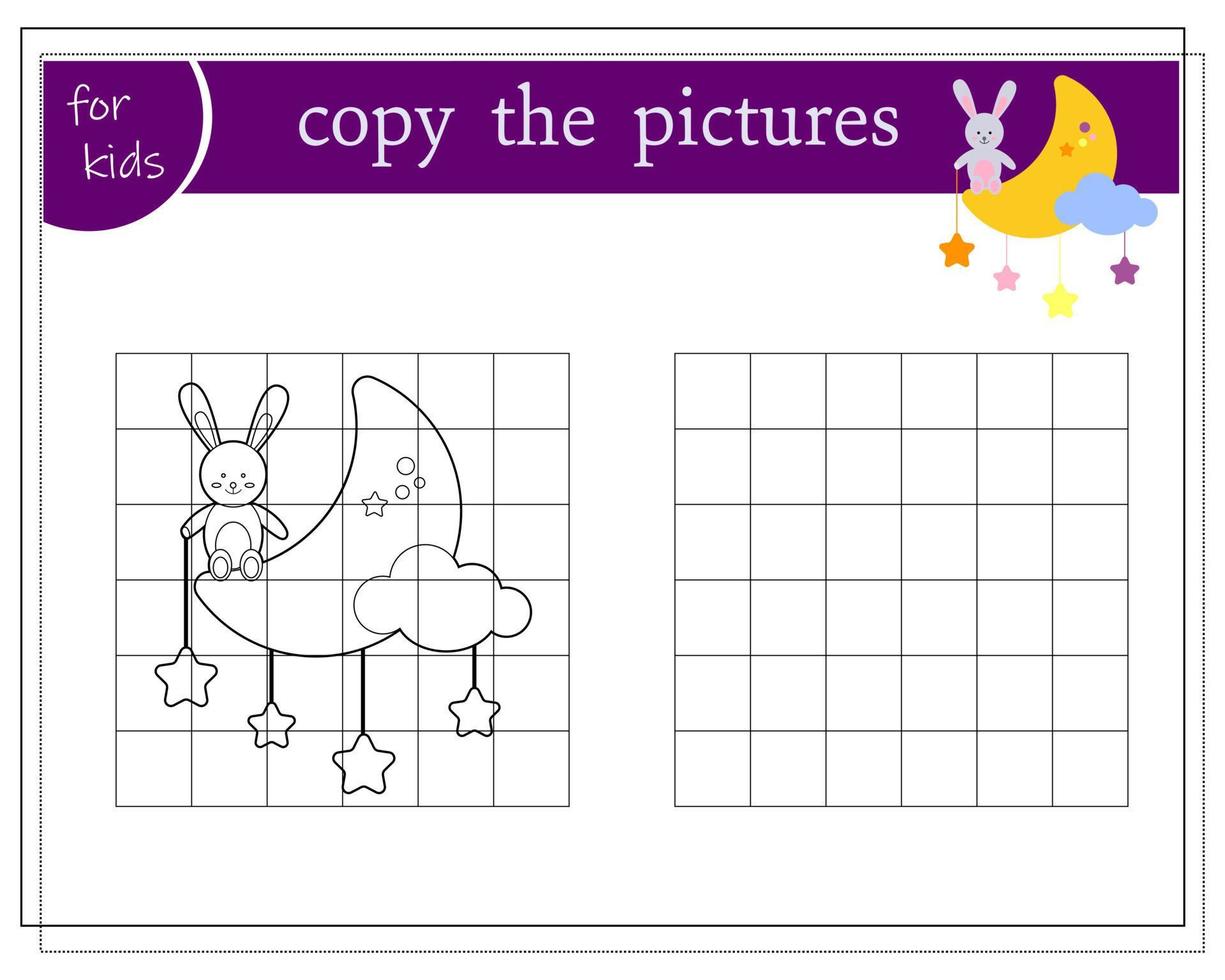 Copy the picture, educational games for children, the hare is sitting on the moon. vector isolated on a white background