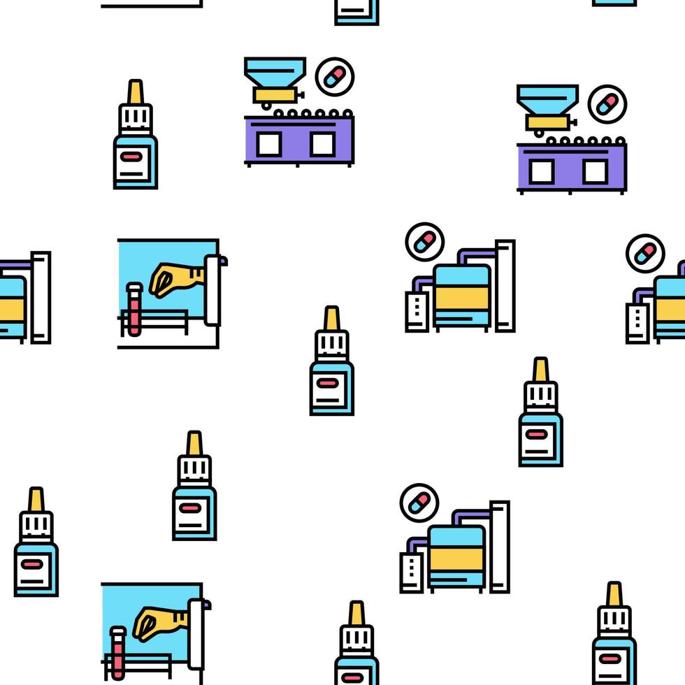 Medical Drugs Production Factory Icons Set Vector