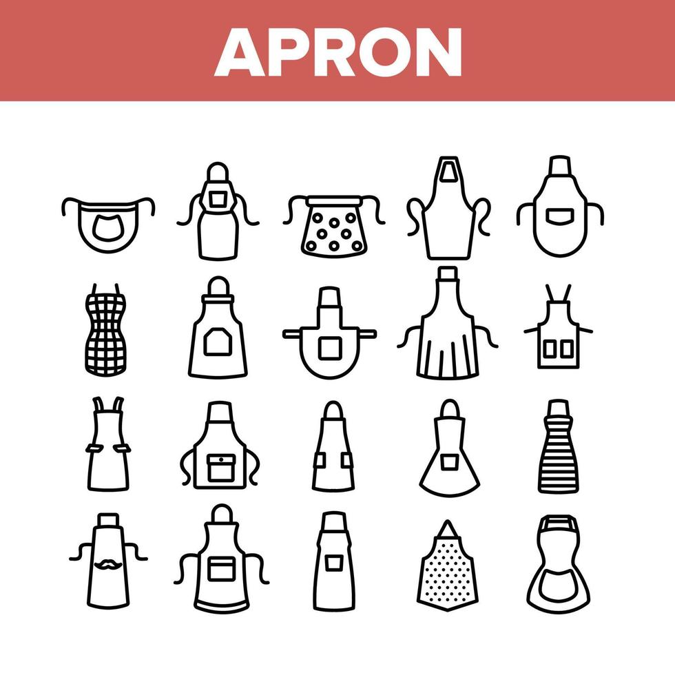 Apron Kitchen Cloth Collection Icons Set Vector