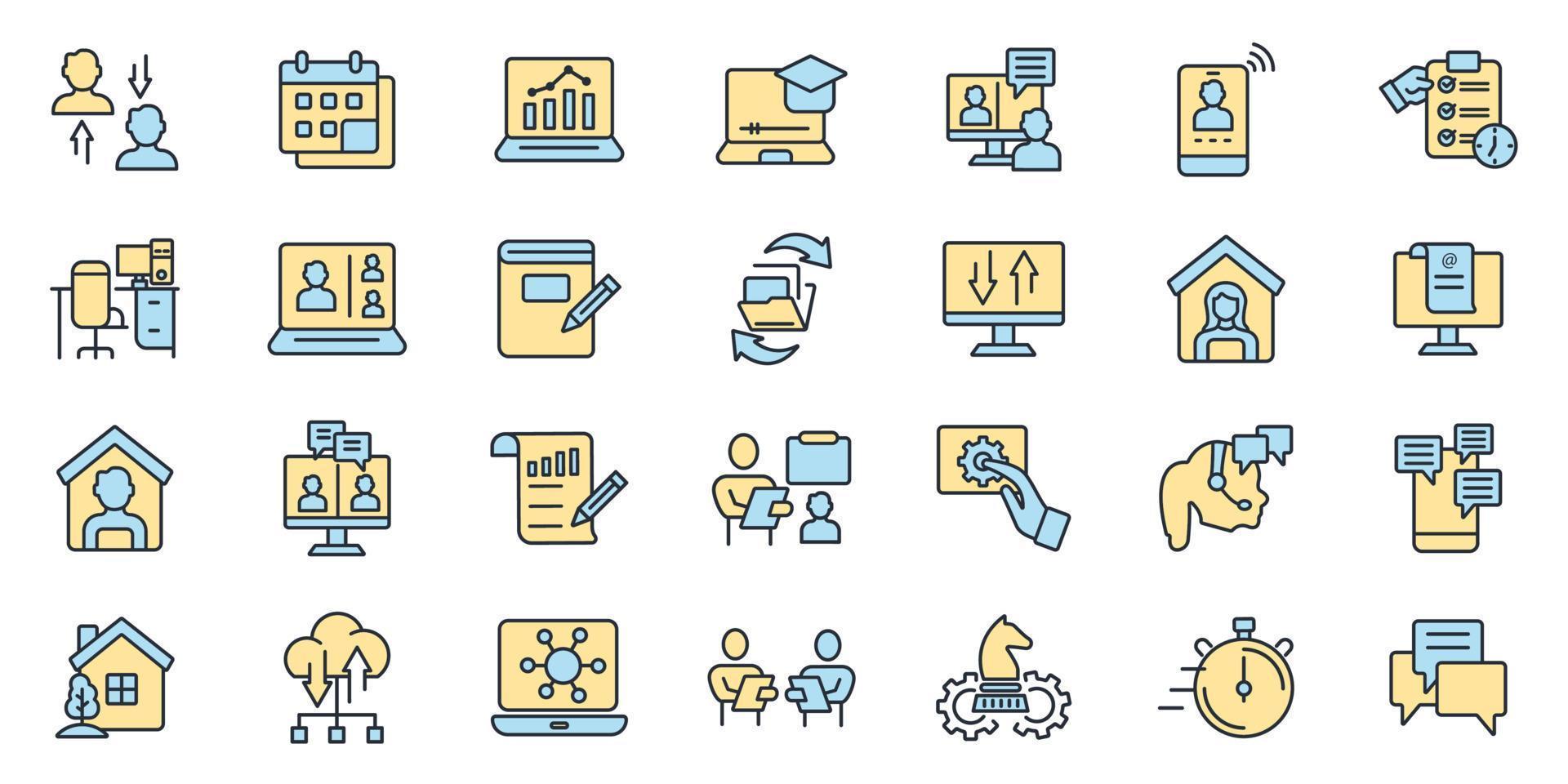 trabajar desde el conjunto de iconos de casa. trabajar desde elementos de vector de símbolo de paquete de casa para web de infografía