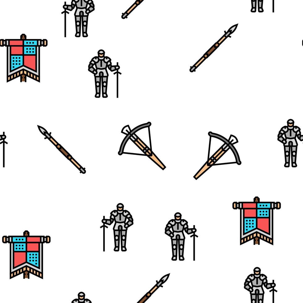 Guerrero medieval arma y armadura vector de patrones sin fisuras