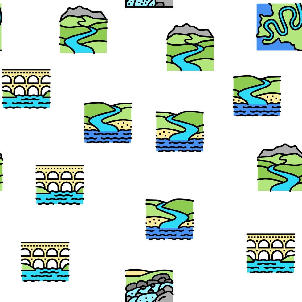 River And Lake Nature Landscape Vector Seamless Pattern