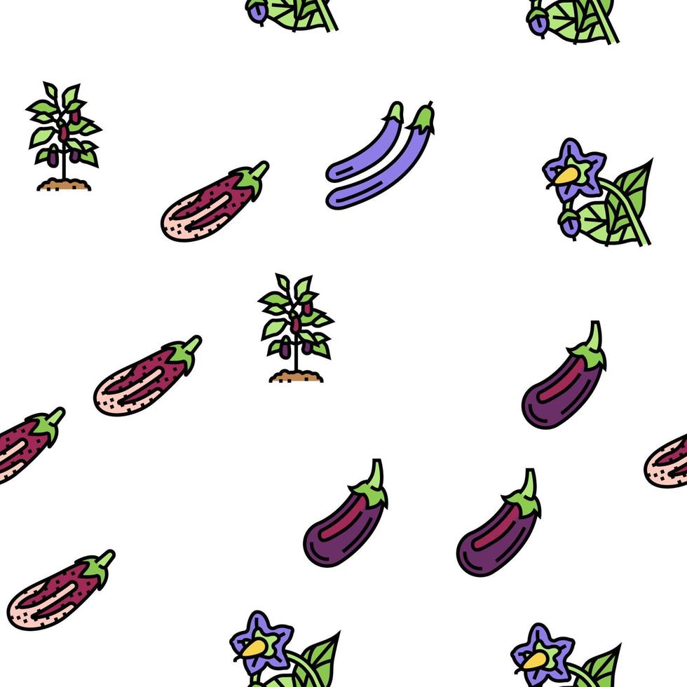 Eggplant Vitamin Bio Vegetable Vector Seamless Pattern