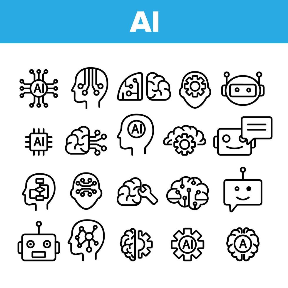 Artificial Intelligence Elements Vector Icons Set