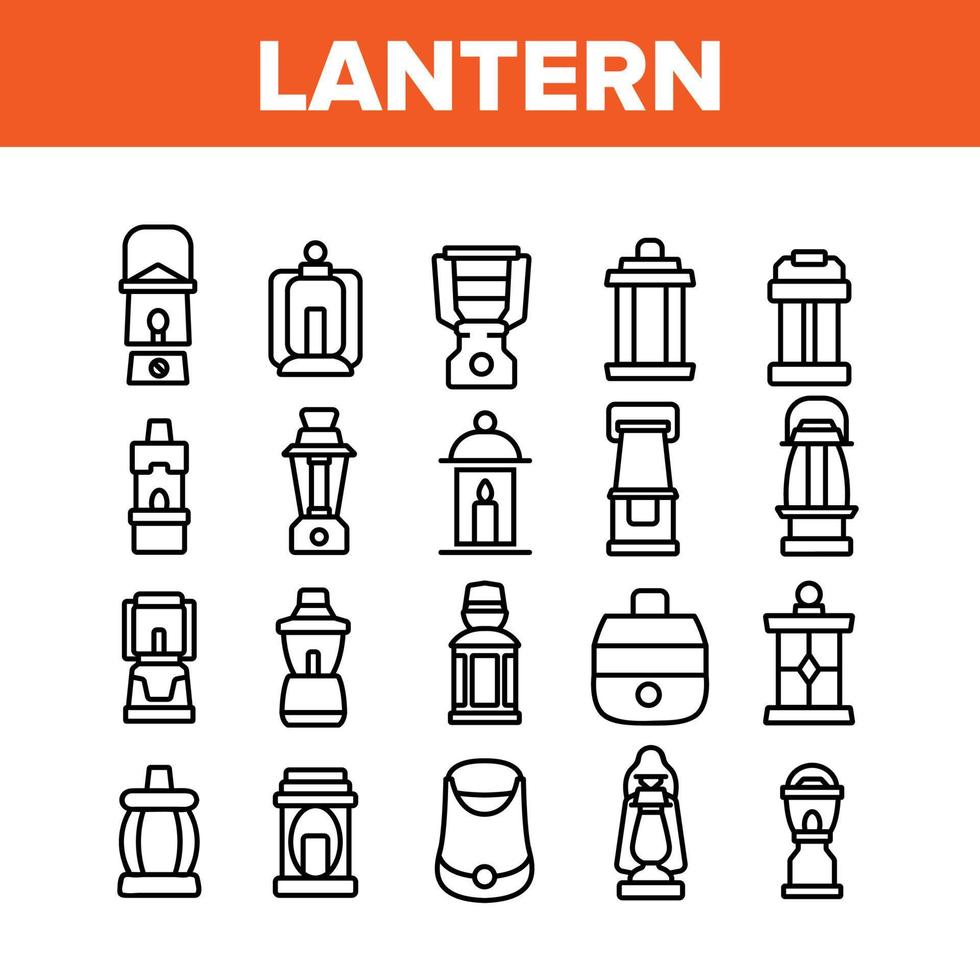 Lantern Equipment Collection Icons Set Vector