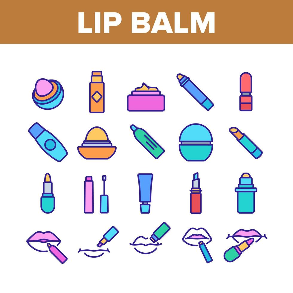 conjunto de iconos de colección cosmética de bálsamo labial vector