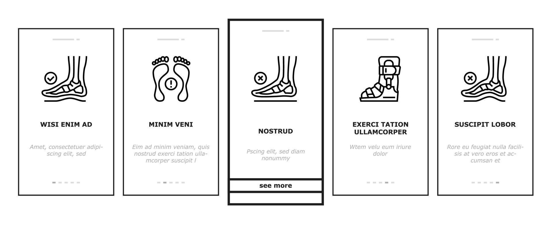 conjunto de iconos de incorporación de enfermedad de pies planos vector