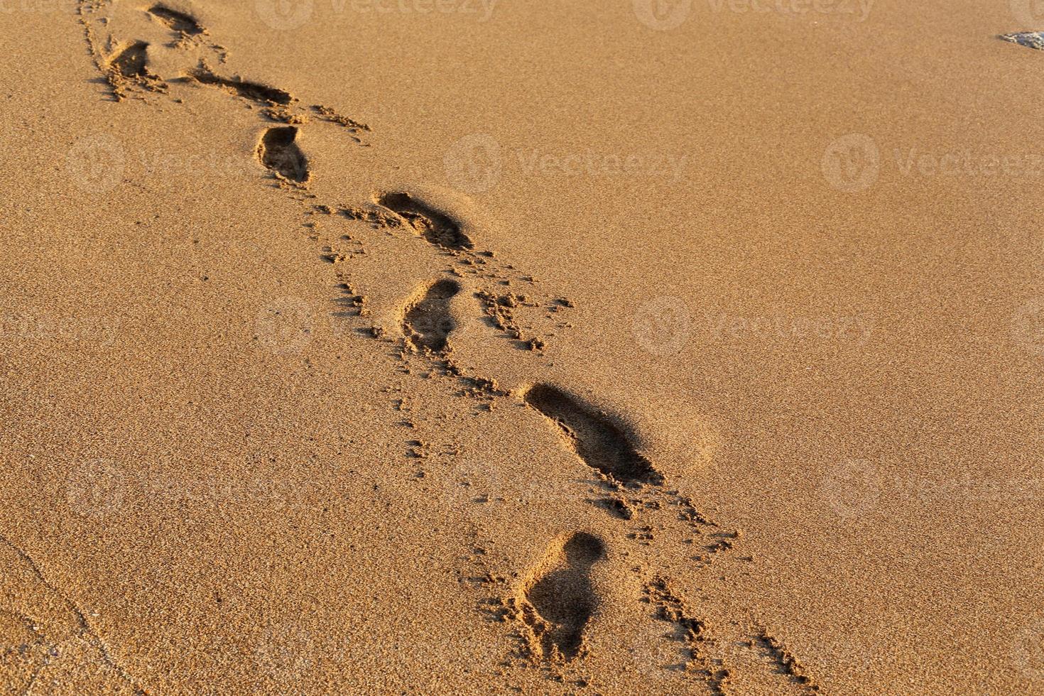 Footprints in the sand on the city beach. photo