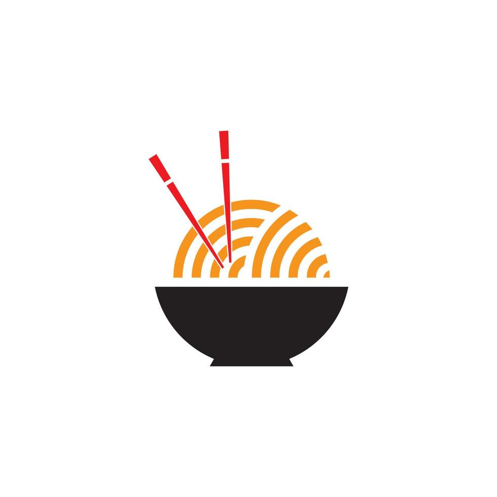 bowl of noodle with chopstick simple geometric logo vector