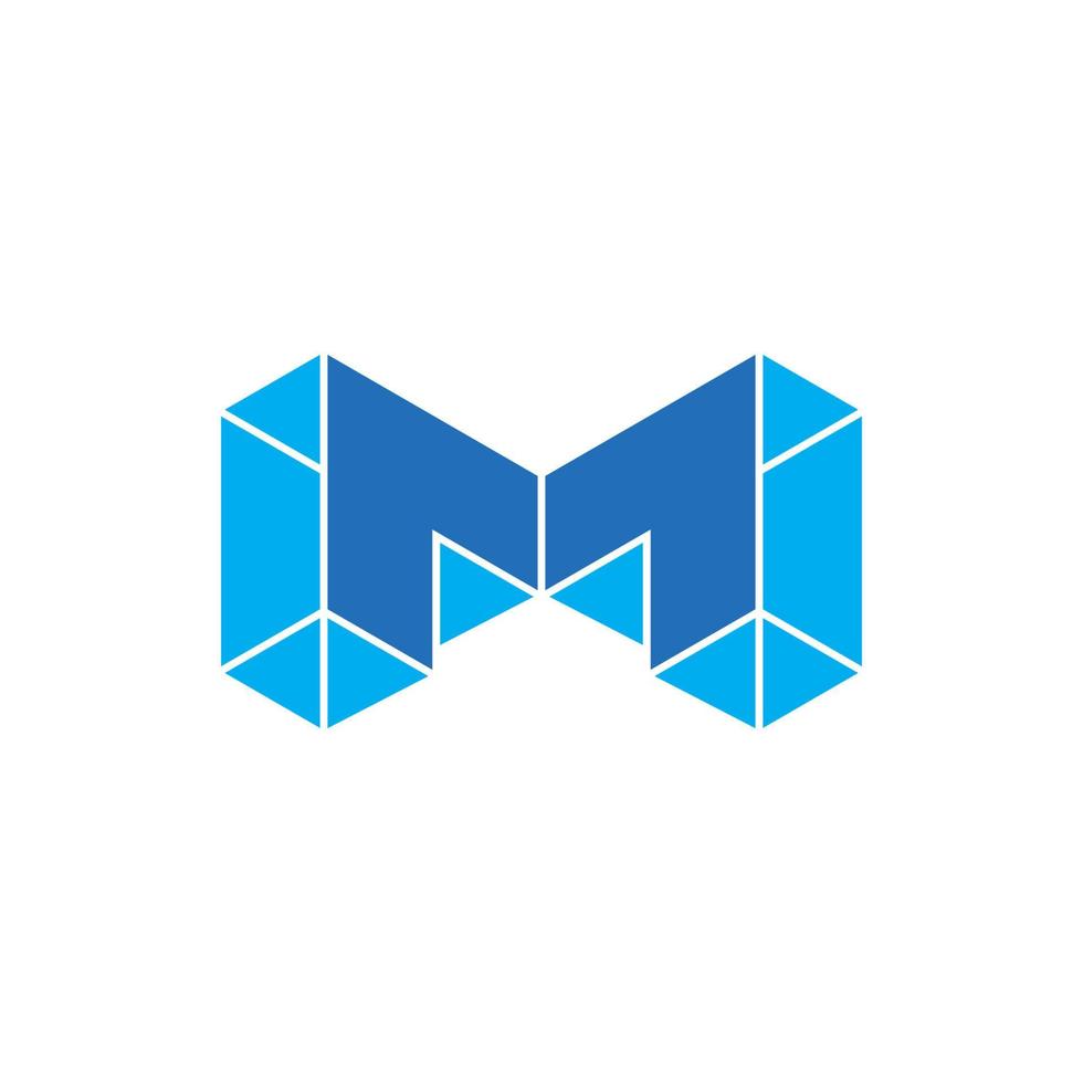 letter m 3d geometric blue diamond logo vector