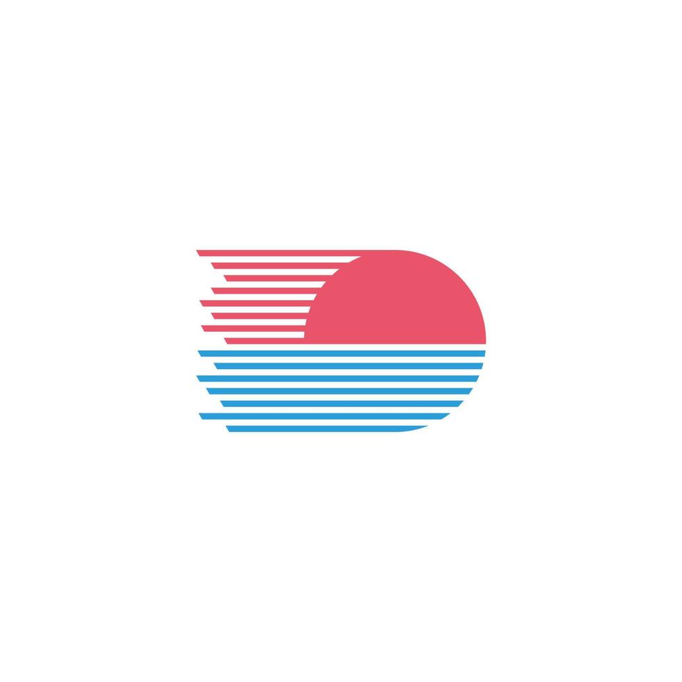 sunset beach stripes silhouette linear geometric logo vector