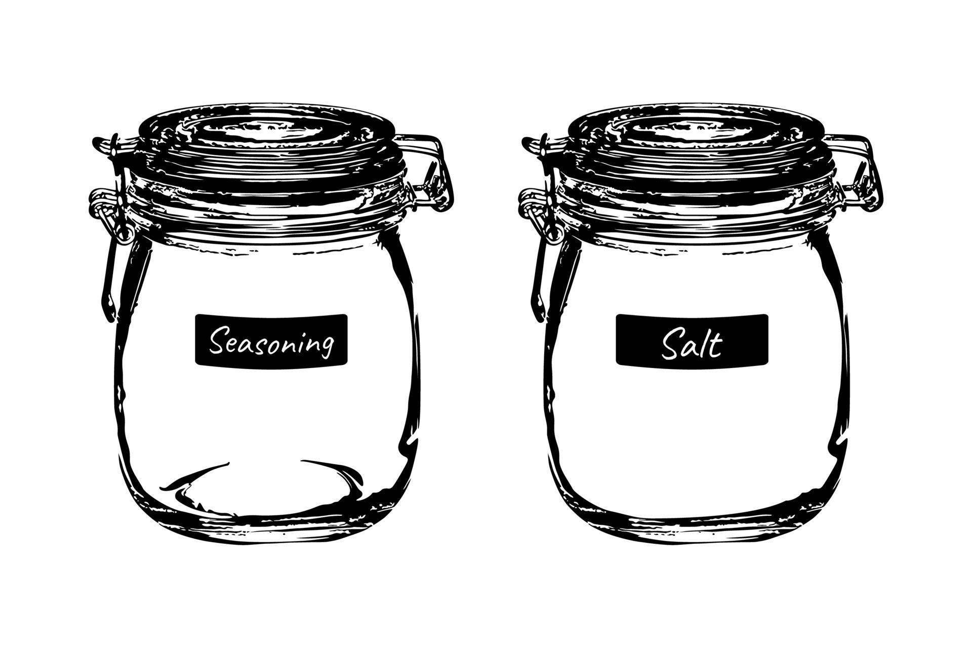 Hand drawn glass jar illustration vector design, jar for cooking spices