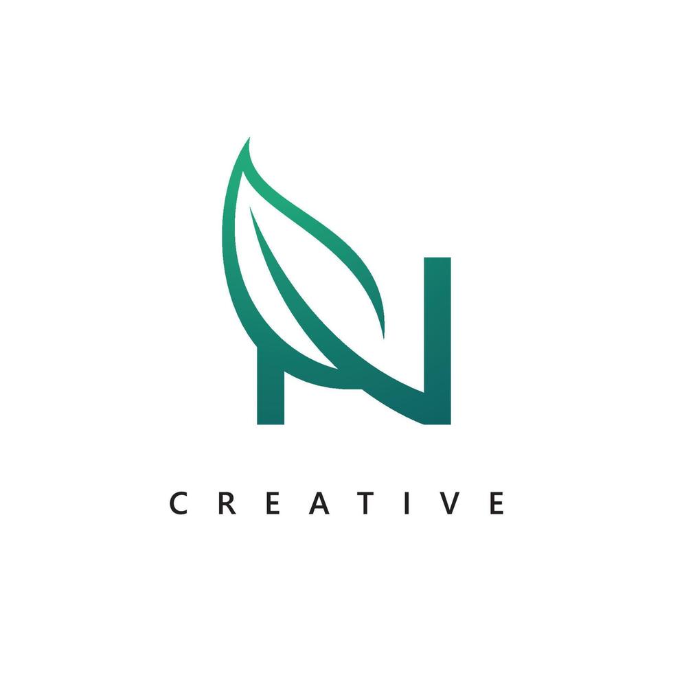 n diseño de logotipo y plantilla. letras creativas basadas en iniciales de icono de hoja n en vector. vector