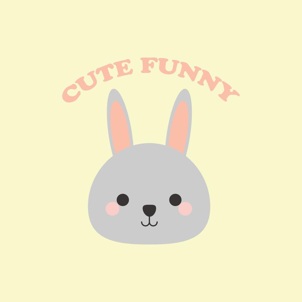 cute funny bunny head character. vector hand drawn cartoon mascot character illustration icon. Isolated on a soft yellow background.