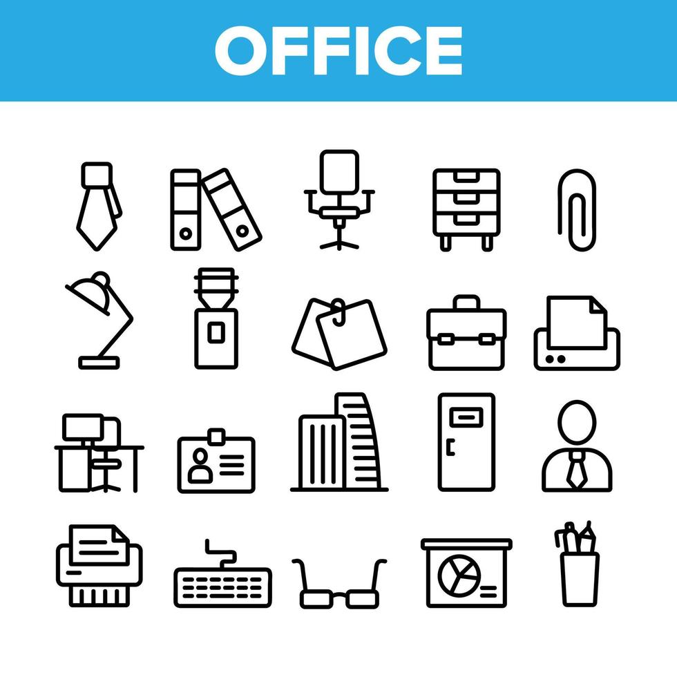conjunto de iconos de vector de elementos de colección de trabajo de oficina