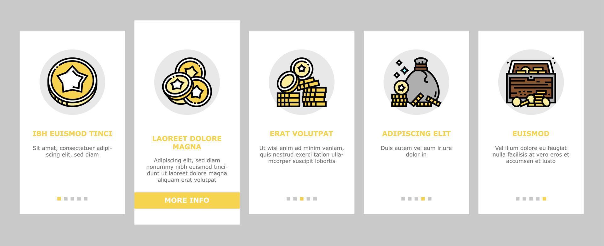 Currency Video Games Onboarding Icons Set Vector
