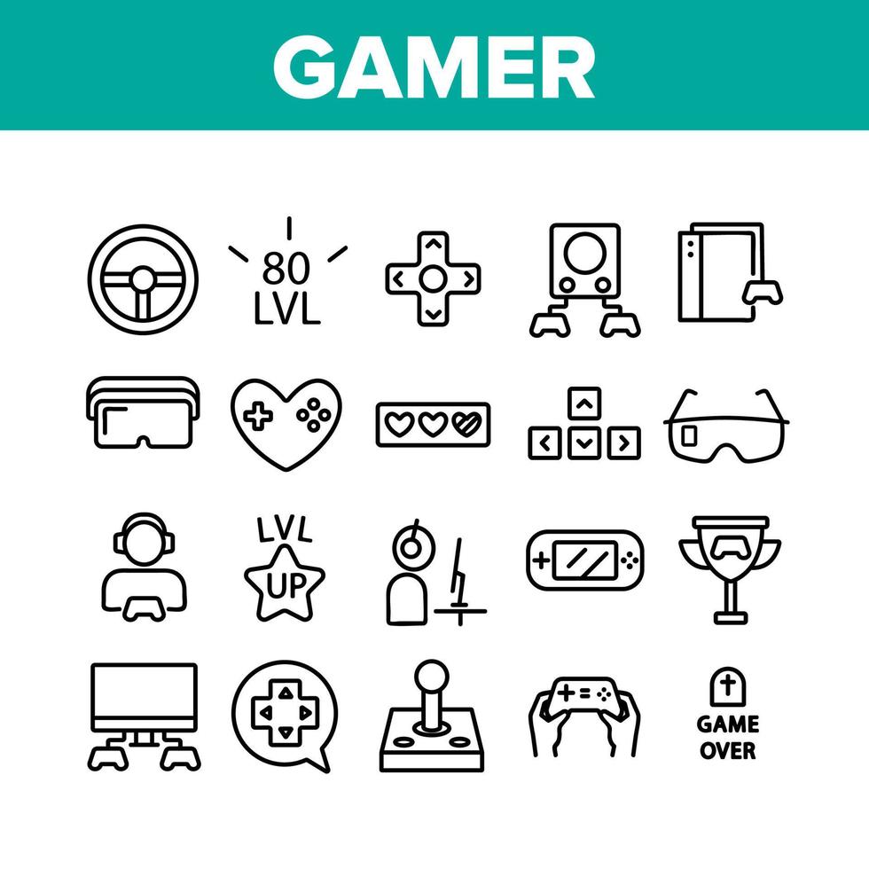 Gamer Device Collection Elements Icons Set Vector