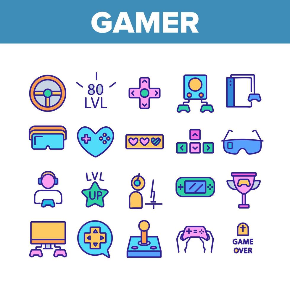 Gamer Device Collection Elements Icons Set Vector