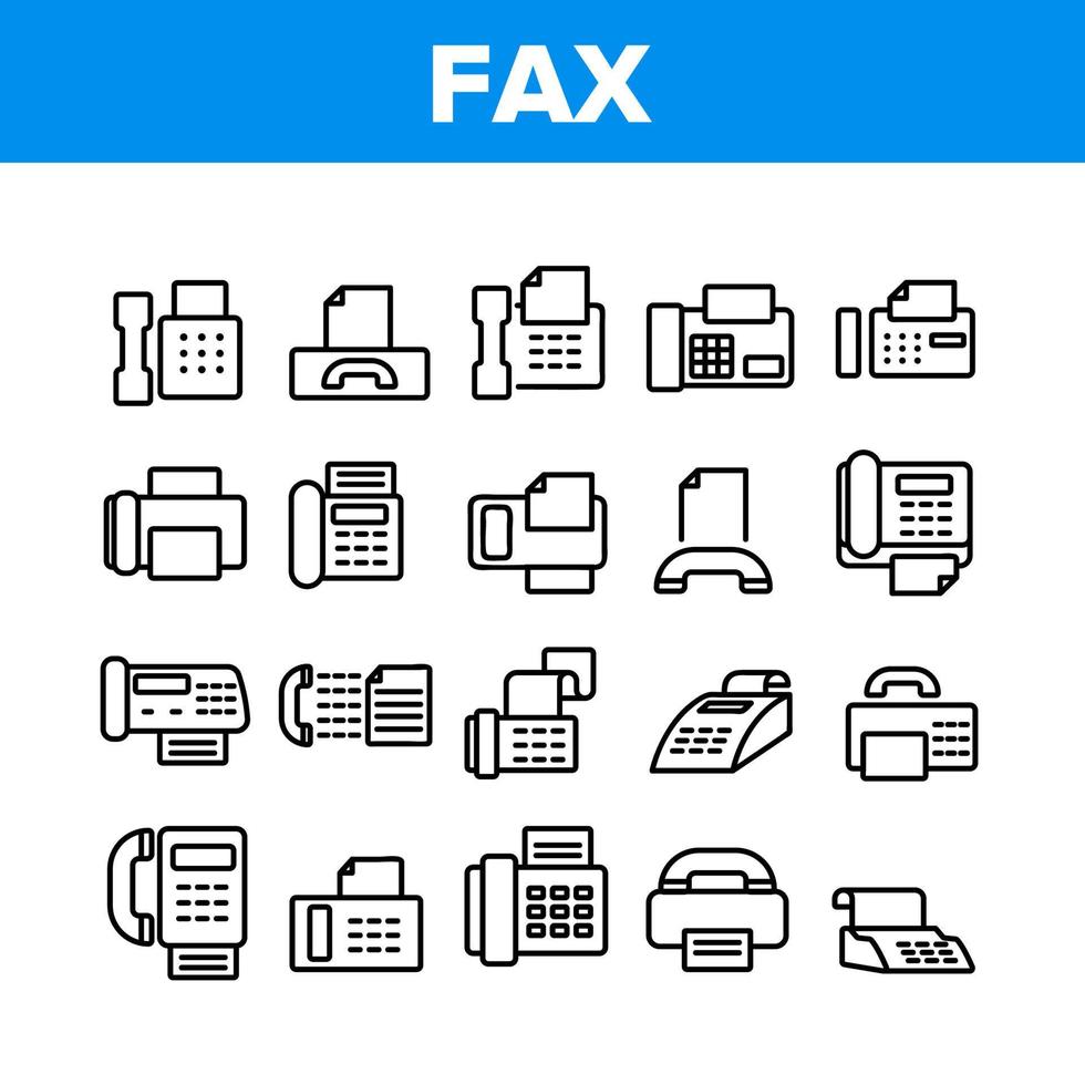 conjunto de iconos de elementos de colección de impresora de fax vector