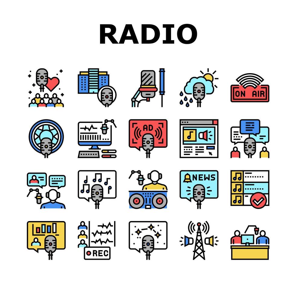 conjunto de iconos de colección de podcast de estudio de radio vector