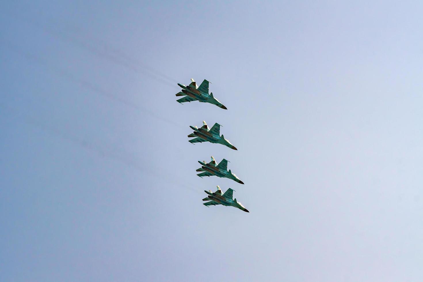 Moscow, Russia - May 04, 2018 Russian Air Force SU-34 aircraft during Victory Day parade rehearsal photo