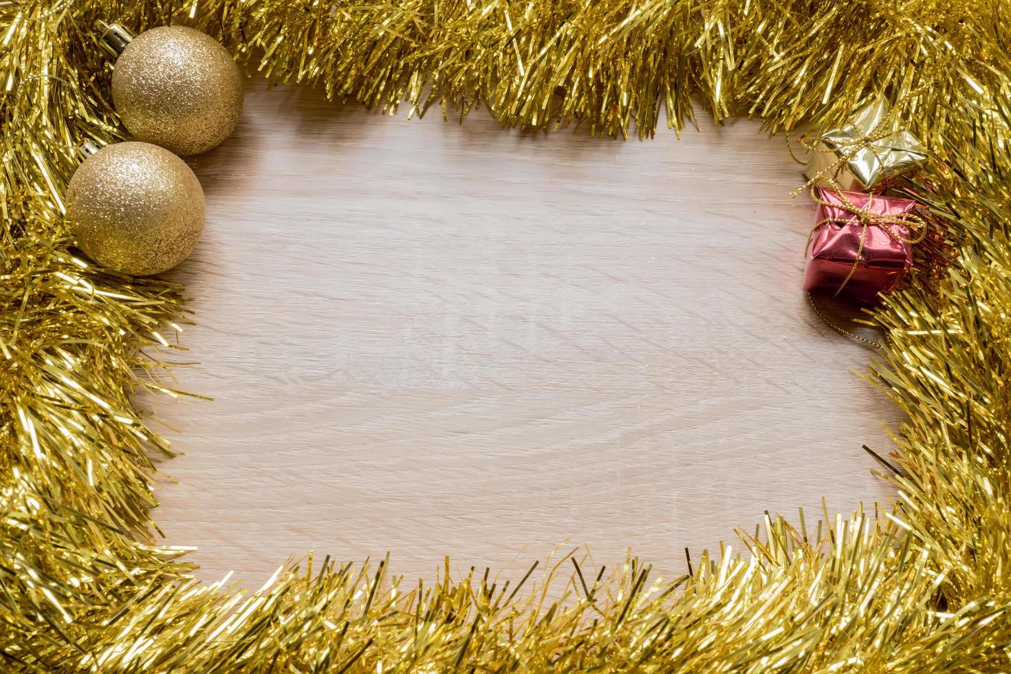 Christmas New Year holiday background. Golden tinsel. Copy space photo