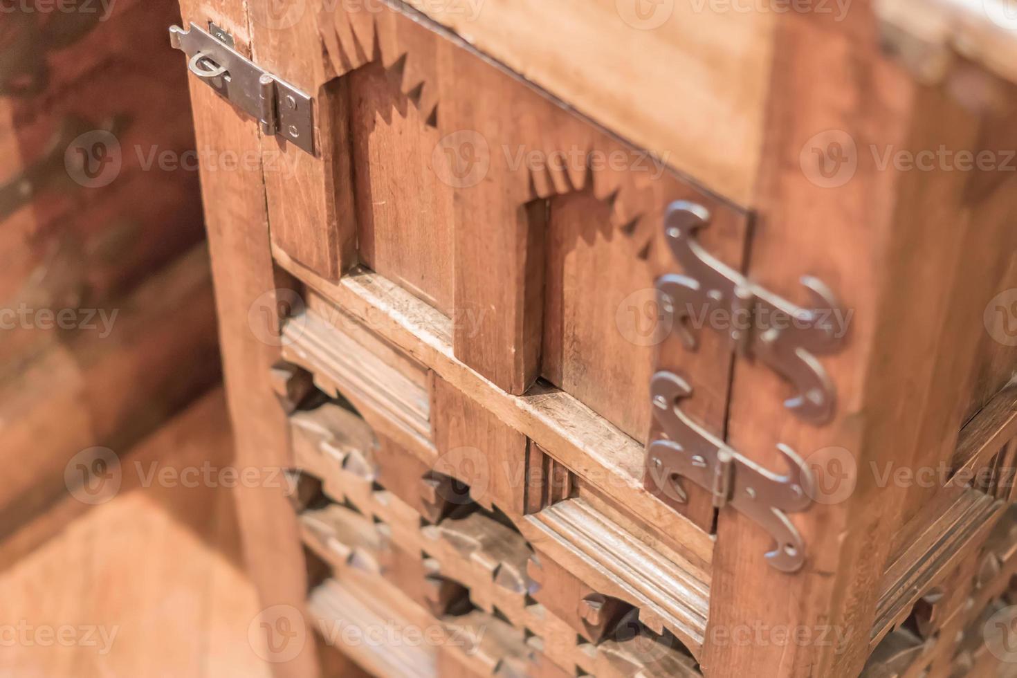 closeup of carved wooden cupboard photo