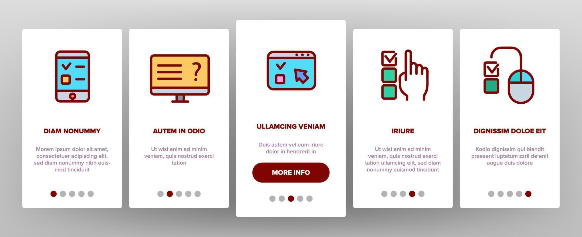 Online Test Onboarding Icons Set Vector