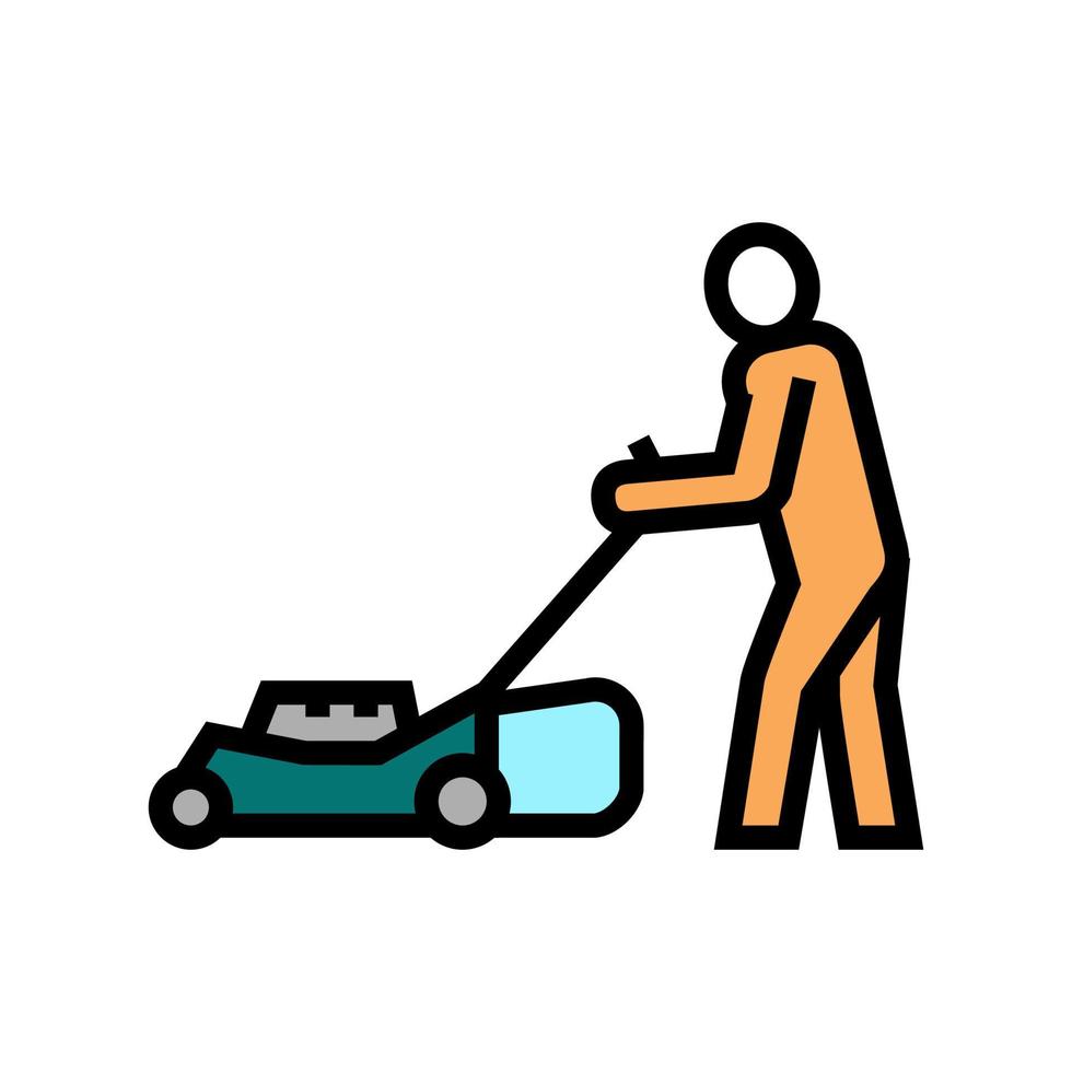 gardener with lawn mower color icon vector illustration