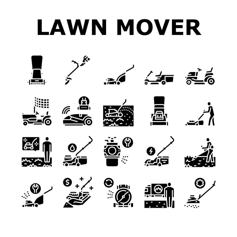 Lawn Mower Equipment Collection Icons Set Vector