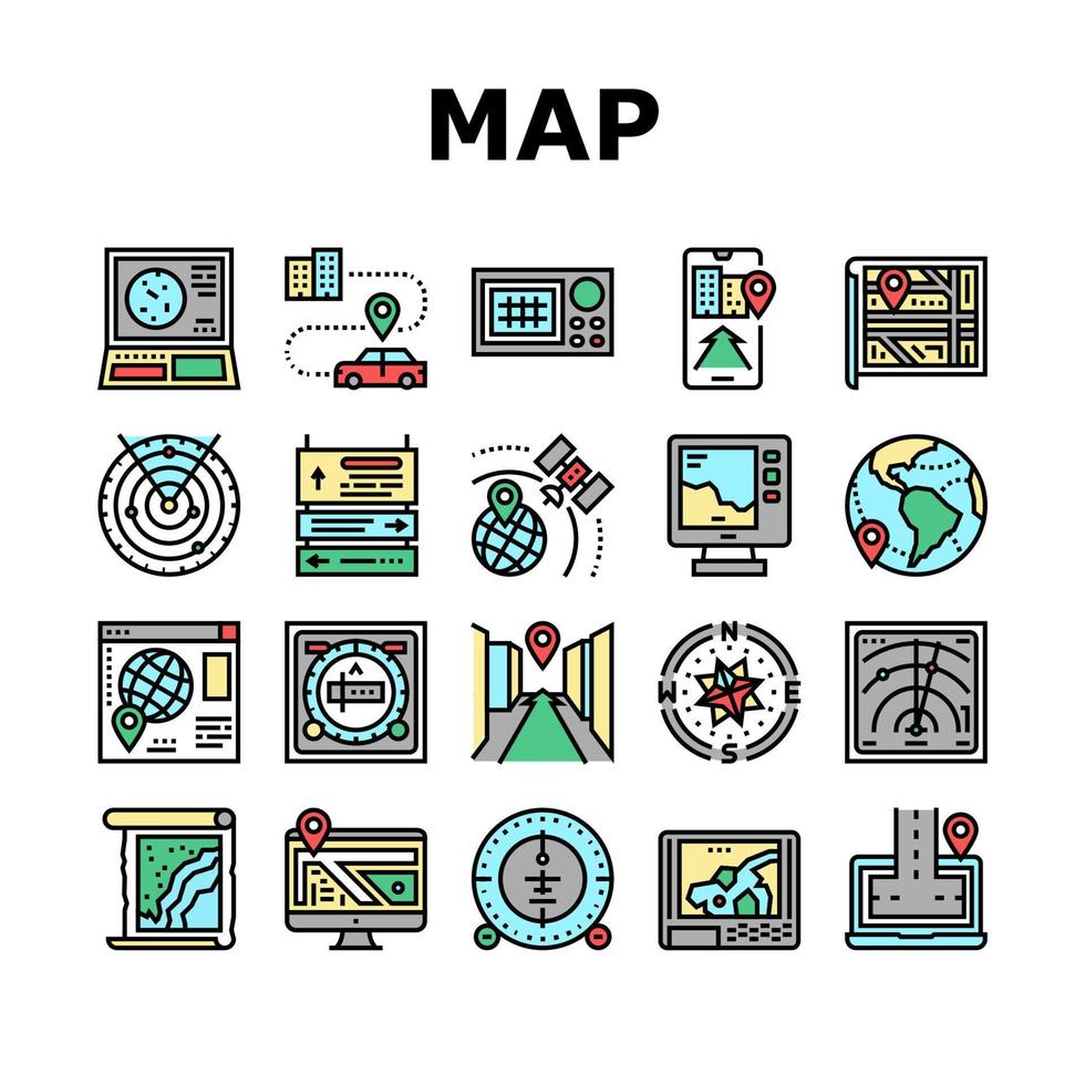 conjunto de iconos de colección de sistema de ubicación de mapa vector