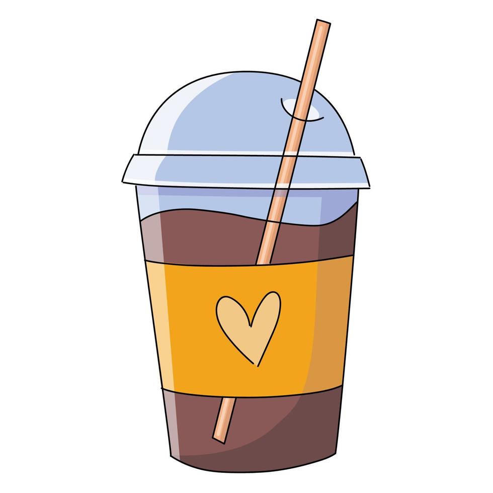Coffee cup vector illustration isolated on background. Plastic coffee cup with hot coffee in cartoon style.