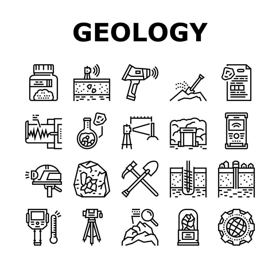 conjunto de iconos de colección de investigación de geología vector