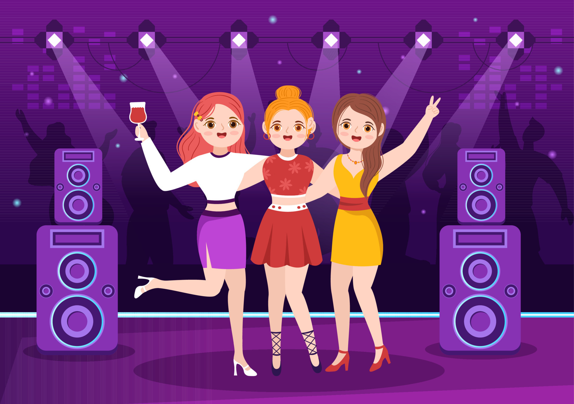 Night Club Cartoon Illustration with Nightlife like a Young People Drink  Alcohol and Youth Dance Accompanied by Dj Music in Spotlight 9998301 Vector  Art at Vecteezy
