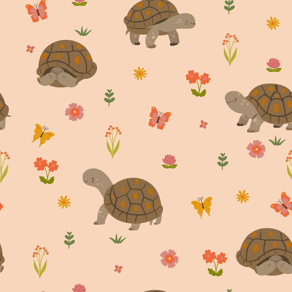 patrón impecable con lindas tortugas terrestres. gráficos vectoriales vector