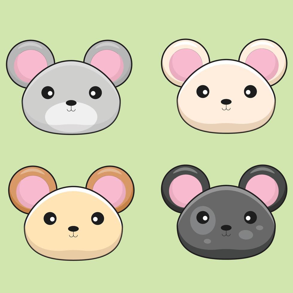 Cute Mouse Head Collection Set Illustration vector