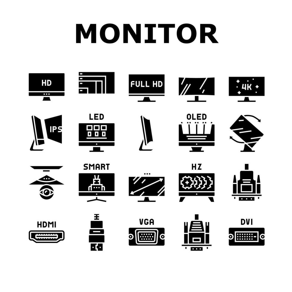 Computer Pc Monitor Collection Icons Set Vector