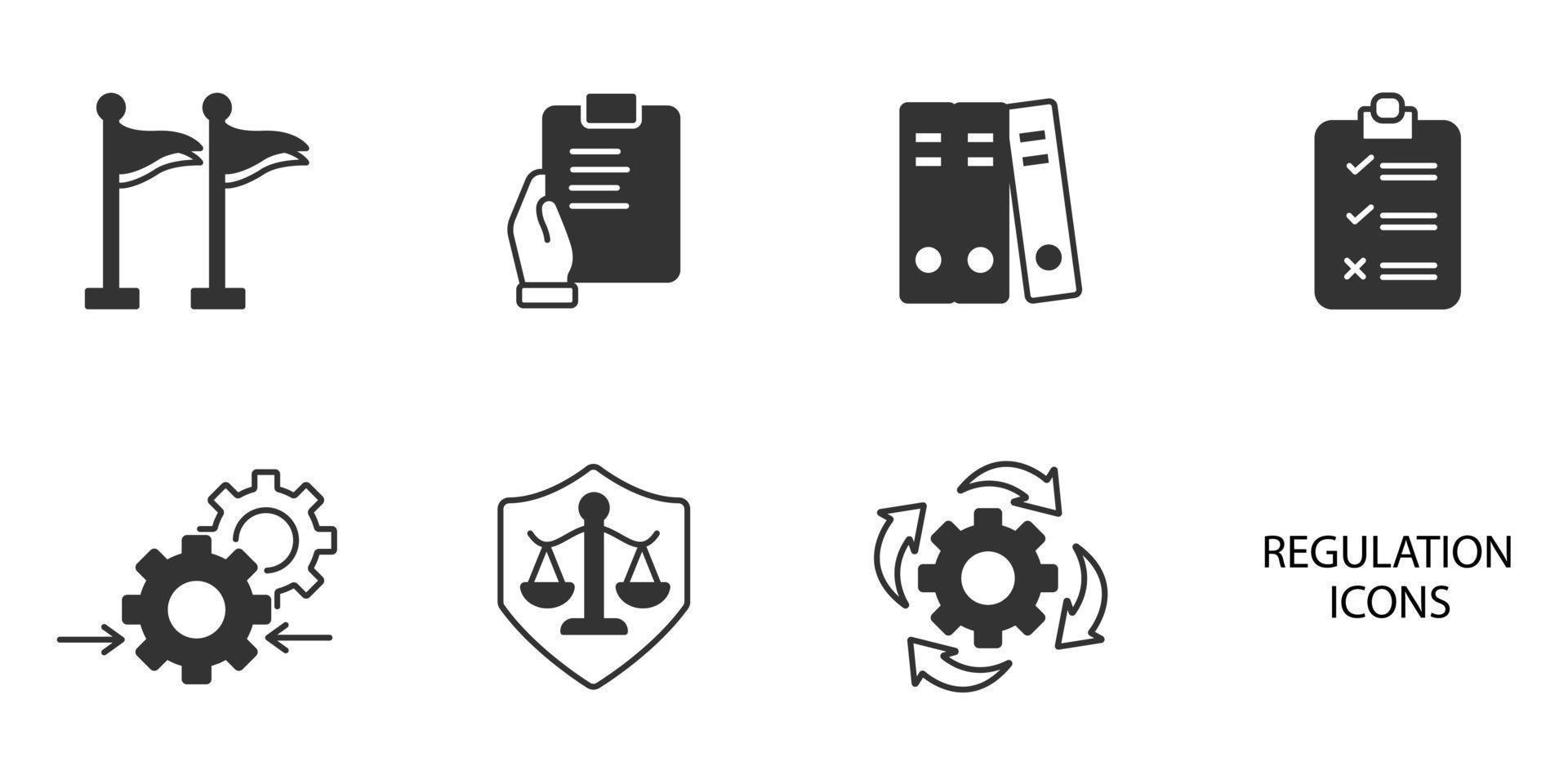 conjunto de iconos de regulación. elementos de vector de símbolo de paquete de regulación para web de infografía