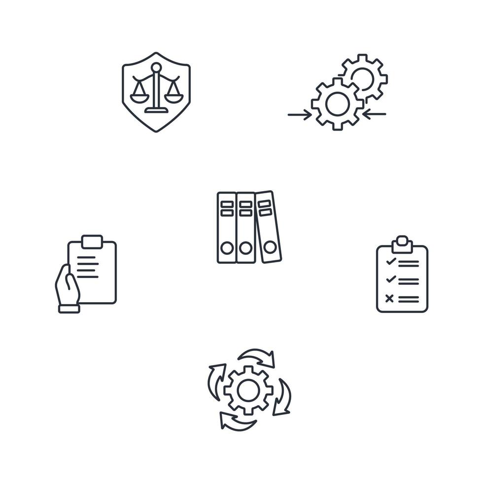 conjunto de iconos de regulación. elementos de vector de símbolo de paquete de regulación para web de infografía