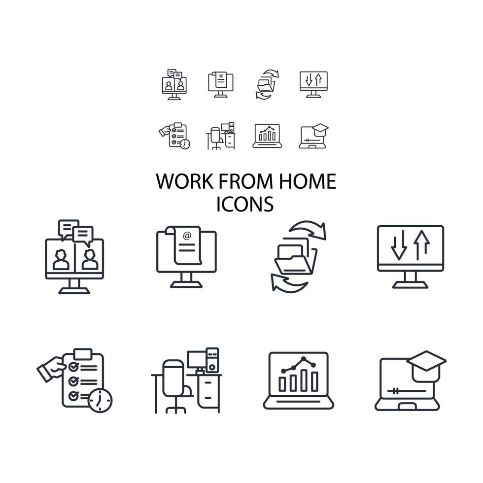 trabajar desde el conjunto de iconos de casa. trabajar desde elementos de vector de símbolo de paquete de casa para web de infografía