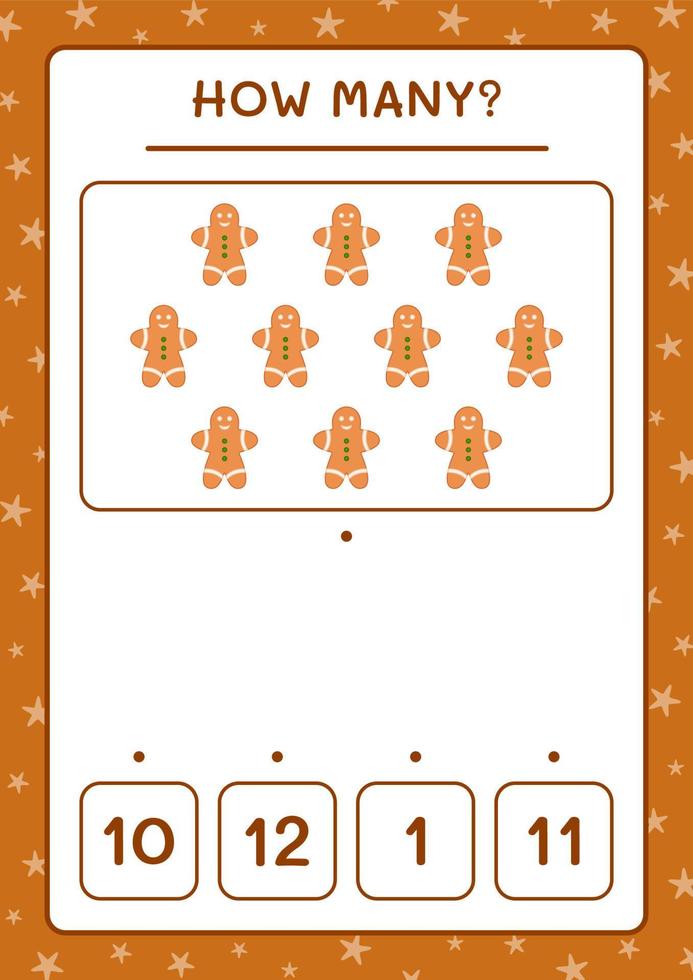 How many gingerbread cookie, game for children. Vector illustration, printable worksheet