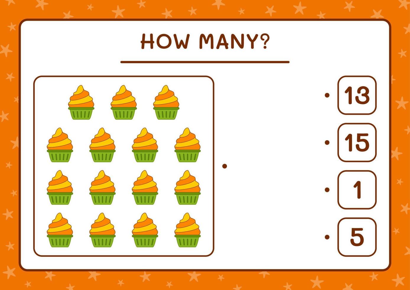 How many Cup Cake, game for children. Vector illustration, printable worksheet